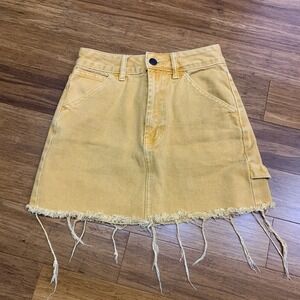 Pacsun Denim Mini Skirt Women 23 Yellow Frayed Hem Carpenter Style Casual Summer